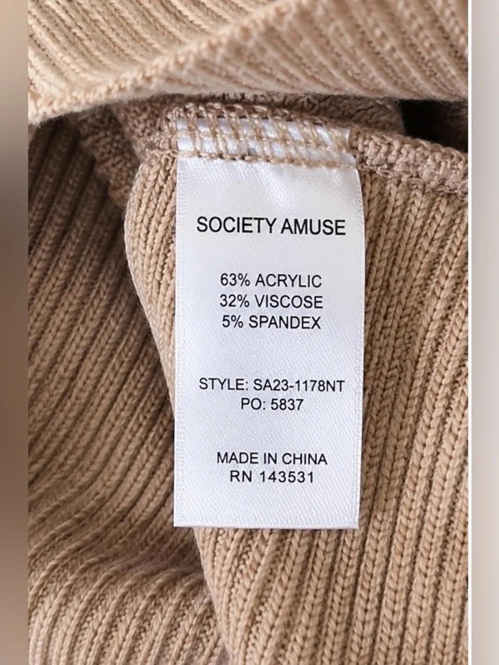 NWT Society Amuse Amita Knit Tank XS Mushroom Beige Ribbed Sweater Top